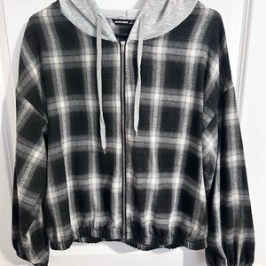 Blush Mark Black and Gray Plaid Hoodie